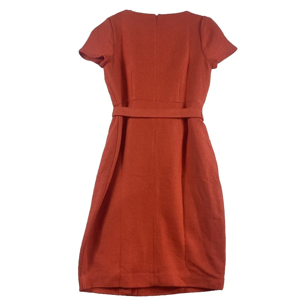 NWT Ann Taylor Knit Dress Women Sz 6 Petite Orange Belt Knee Length Office Work - Picture 11 of 15